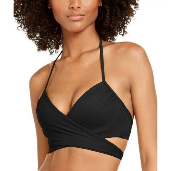 Sundazed Simone Black Wrap Halter Built In Cups Bikini Top 32D - Picture 1 of 12